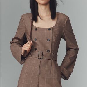 Anthropologie Brown Double-Breasted Jumpsuit